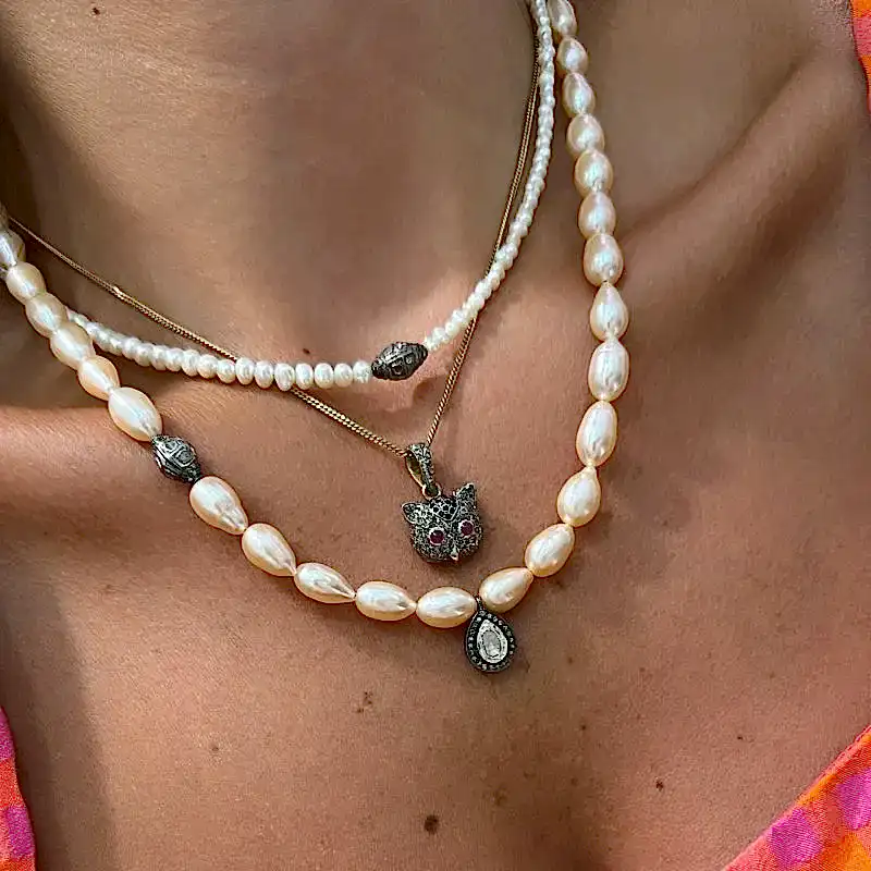 Elmas Detaylı İnci Kolye - 3