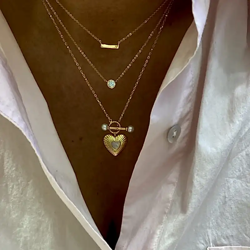 Espino İnci Kilit Detaylı Kalp Kolye - 2