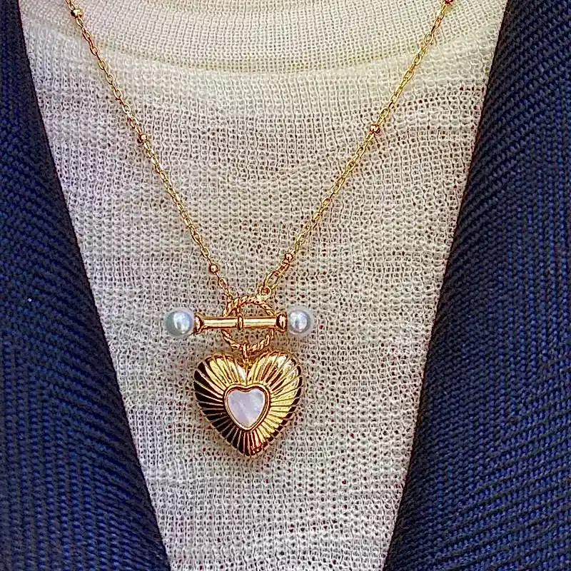 Espino İnci Kilit Detaylı Kalp Kolye - 3