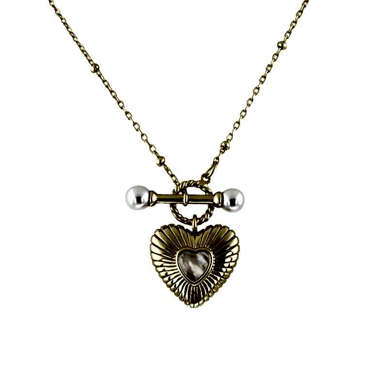 Espino İnci Kilit Detaylı Kalp Kolye - by Eda Çetin