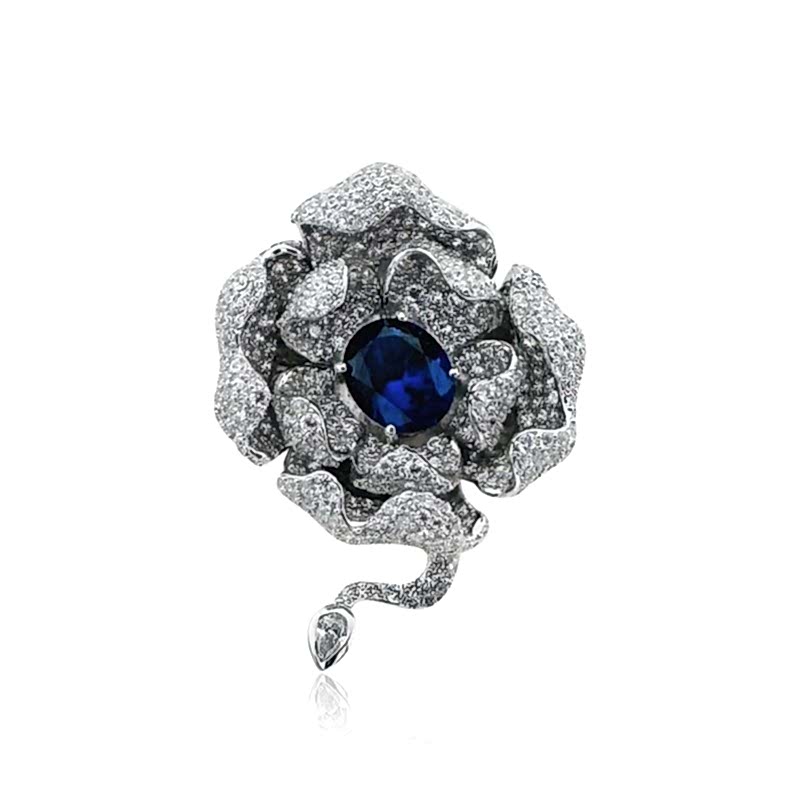 Mavi Taşlı Çiçek Broş - by Eda Çetin