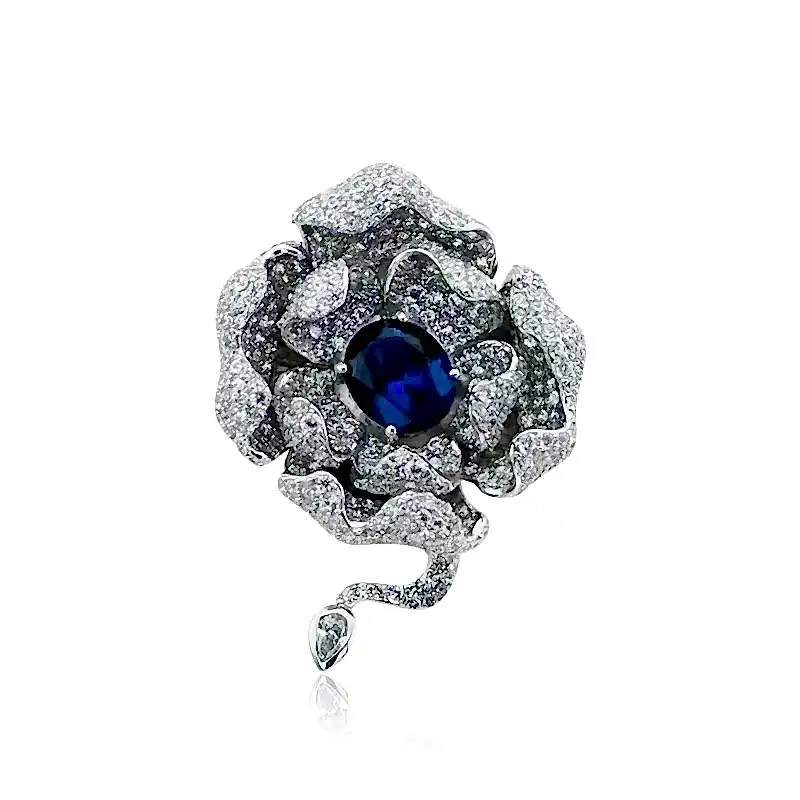 Mavi Taşlı Çiçek Broş - 1