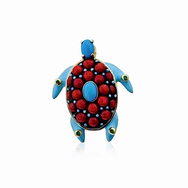 Mercanlı Kaplumbağa Broş - by Eda Çetin