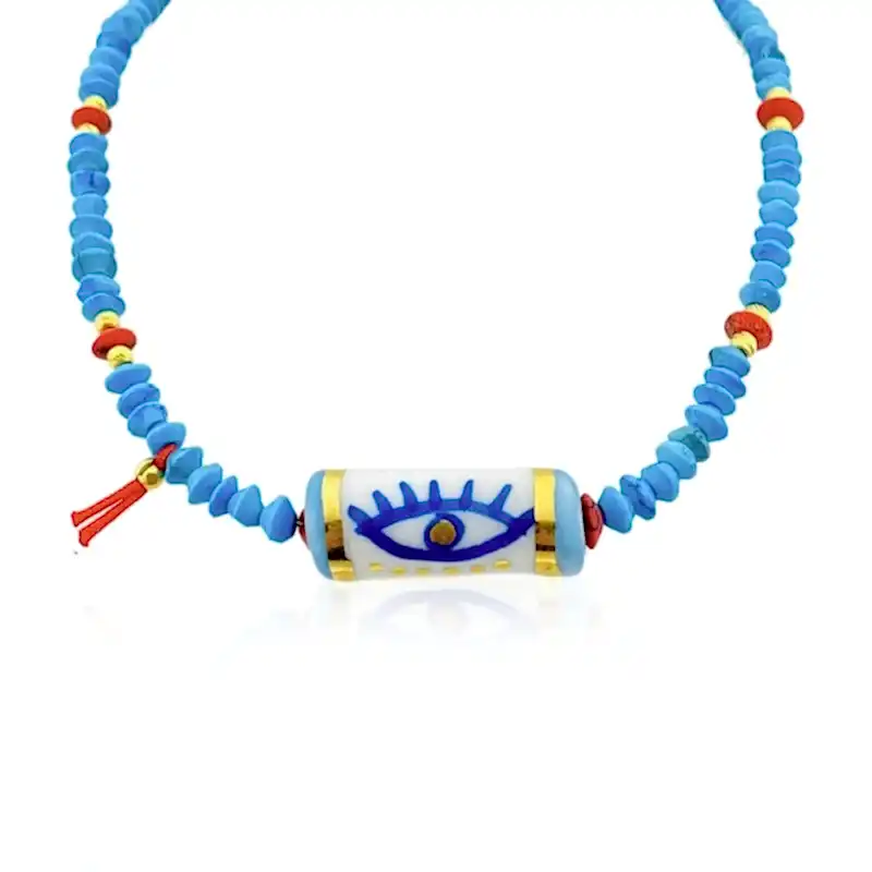 Seramik Turkuaz Göz Kolye - 1