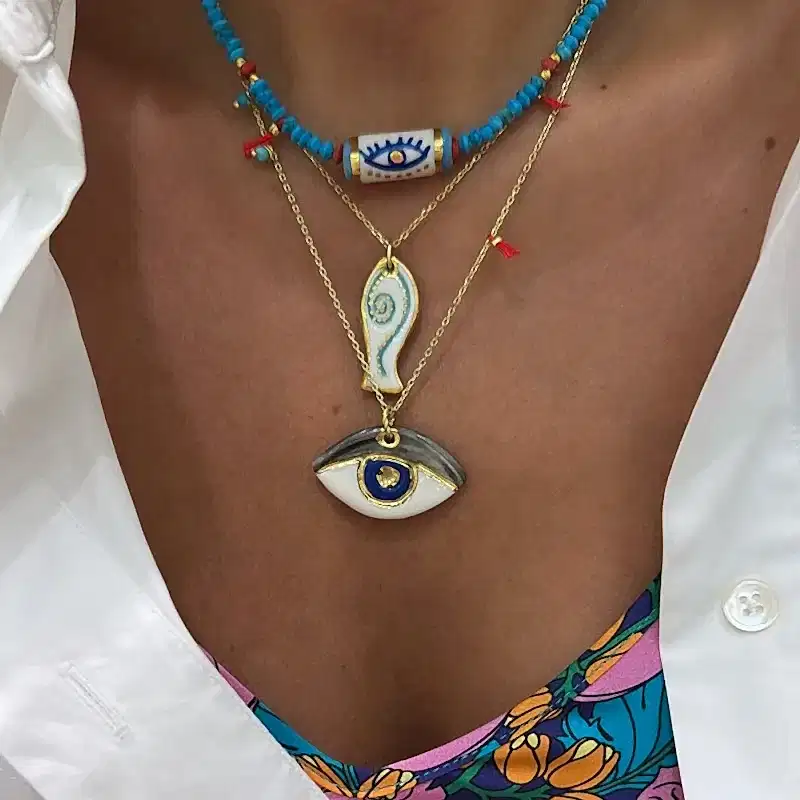 Seramik Turkuaz Göz Kolye - 2