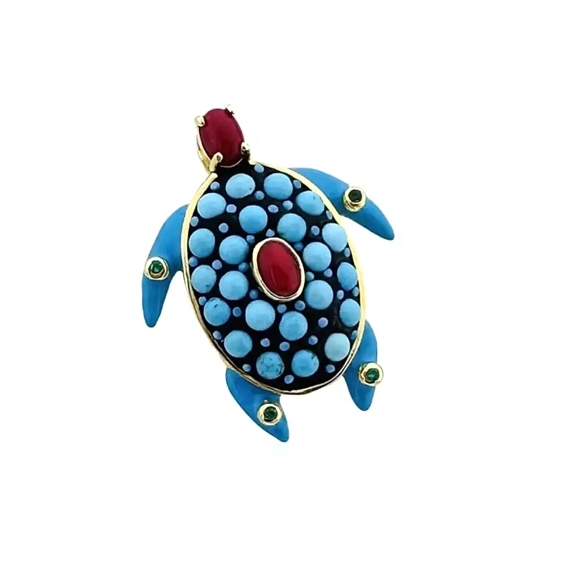 Turkuazlı Kaplumbağa Broş - 1