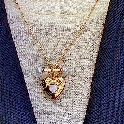 Espino İnci Kilit Detaylı Kalp Kolye - by Eda Çetin