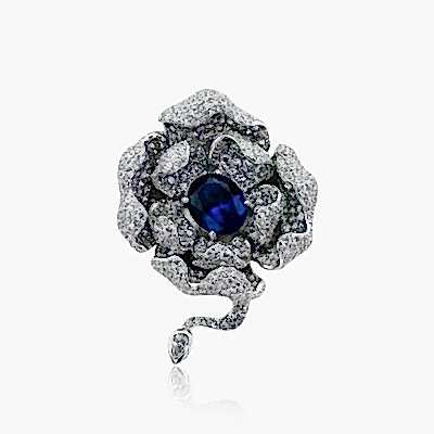 Mavi Taşlı Çiçek Broş - by Eda Çetin