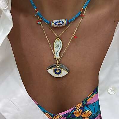 Seramik Turkuaz Göz Kolye - by Eda Çetin